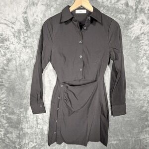 MNG Womens Cutout Shirt Dress Mini Size S 4 Black Long Sleeve Collared